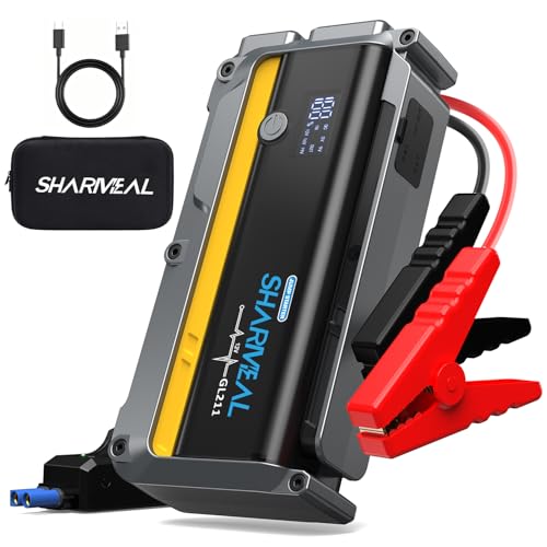 Sharmeal Jump Starter, 7000A Battery Jumper Starter Portable (All GasAll Gas/12.0L Diesel), 12V Jump Box Car Battery Jump Starter with Smart Jumper Cables, LED Light - color: Yellow-7000A (Upgraded Battery Cell )