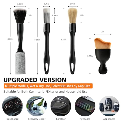 8PCS Car Detailing Brush Set, Car Interior and Exterior Soft Bristle Cleaning Brushes, Includes 4 Different Brushes, Multi-use for Auto Detailing, Dashboard, Vents, Wheels and Tires