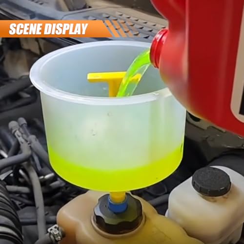 Craedli 15PCS No-Spill Coolant Funnel Kit, Spill Proof Coolant Filling Funnel Set, Radiator Flush Kit with Adapters, Universal Vehicle Antifreeze Bleeder Accessory for Most Cars (Yellow)