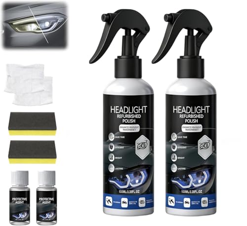 2Pcs Car Headlight Restoration Polishing Kits,Headlight Restoration Kit,Multifunctional Car Headlight Polishing for All Vehicle Types,Headlight Cleaner and Restorer Kit (100ml+20ml)