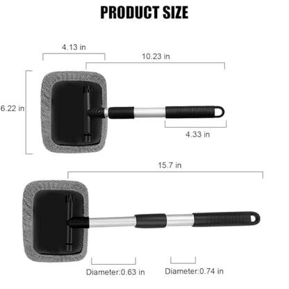 Car Windshield Cleaner Tool, Extendable Handle Rectangular Vehicle Window Cleaner with 3 Washable and Reusable Microfiber Pads, Auto Windscreen Cleaning Tool, Universal Fit - size: Rectangular