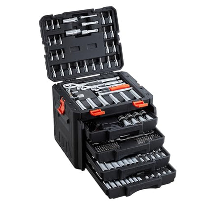 VEVOR 297 PCS Mechanic Tool Set with 4-Drawer Tool Box 1/4" 3/8" 1/2" Drive | SAE & Metric Socket Set, Car and Motorcycle Tool Kit with Combination Wrenches, Bits, Ratchets, Spark Plug Sockets - size: 1/4"&3/8"&1/2", style: 297 PCS