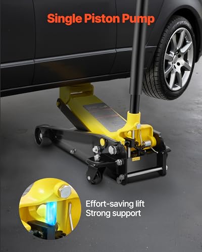 VEVOR 3 Ton Low Profile Floor Jack for All Terrain Vehicles, Heavy-Duty Steel Racing Jack with Quick Lift Pump, 5.12"-20" Lifting Range, 3.0 tons - color: yellow