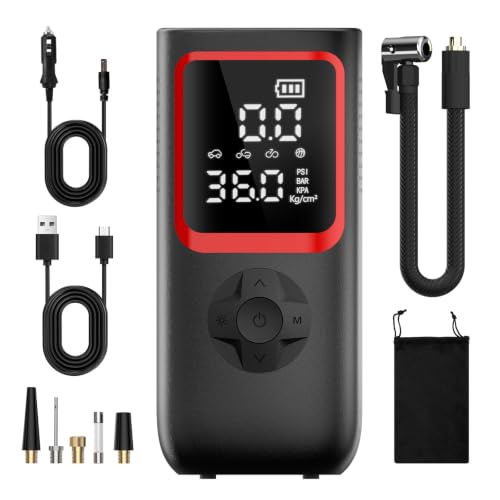 KOLTGOO 150PSI Tire Inflator, 4X Faster Portable Air Compressor with Pressure Gauge & LED Light for Car Motorcycle Bike, Best Gifts for Father Dad Husband Men - color: red