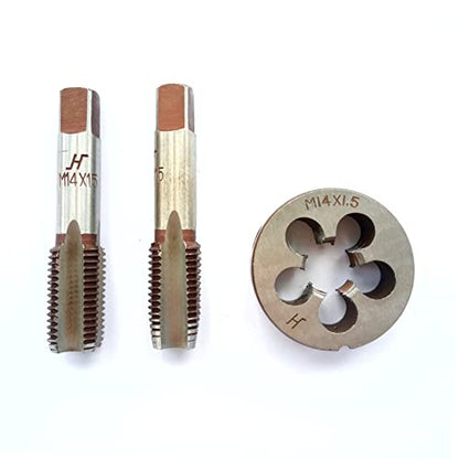 AtticZone M14 x 1.5 Metric Hand Thread Tap and Die Set, Right Hand 14 * 1.5, Alloy Tool Steel, 1 Taper Tap, 1 Plug Tap, 1 Round Die for Metal Working DIY Industrial - size: M14x1.5