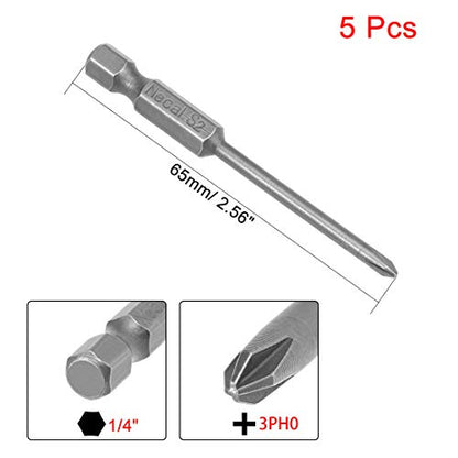 uxcell 5 Pcs 3mm PH0 Magnetic Phillips Screwdriver Bits, 1/4 Inch Hex Shank 2.56-inch Length S2 Power Tool - size: 3.0xPH0