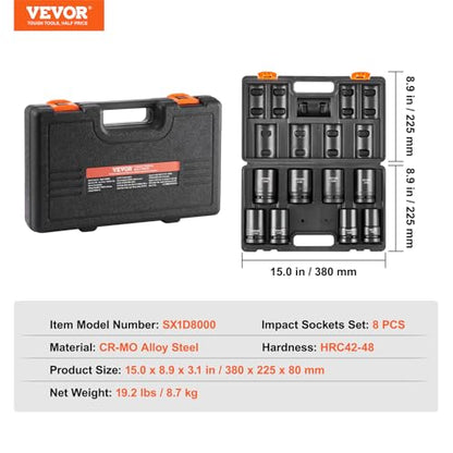 VEVOR 1" Drive Impact Socket Set, 8 Piece Deep Socket Set Metric 27-41mm, 6 Point Cr-Mo Alloy Steel for Auto Repair, Easy-to-Read Size Markings, Rugged Construction, Includes Storage Case - style: 1" 8PCS CR-MO