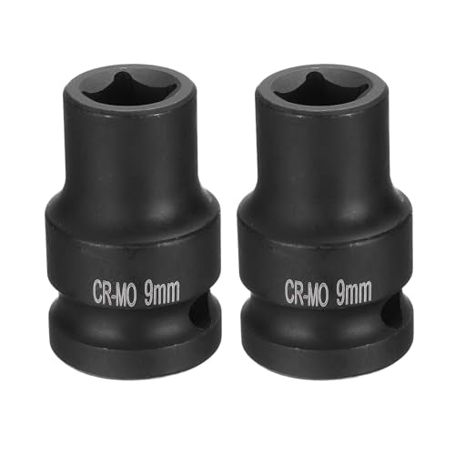 HARFINGTON 2pcs 4 Point Square Socket 1/2" Drive 9mm Metric Square Impact Socket CR-MO Blackening Standard Wheel Sockets Pneumatic Socket Tool for Auto Repair Mechanical Maintenance Home Use - size: 9mm