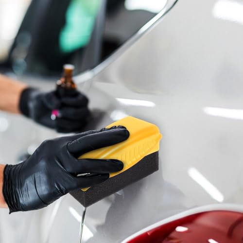 UKCOCO 2pcs Car Tire Waxing Brush with Lid Auto Polishing Sponge Applicator Pads for Wheel Cleaning and Tire Shine Sturdy Yellow Sponge Set for Car Detailing