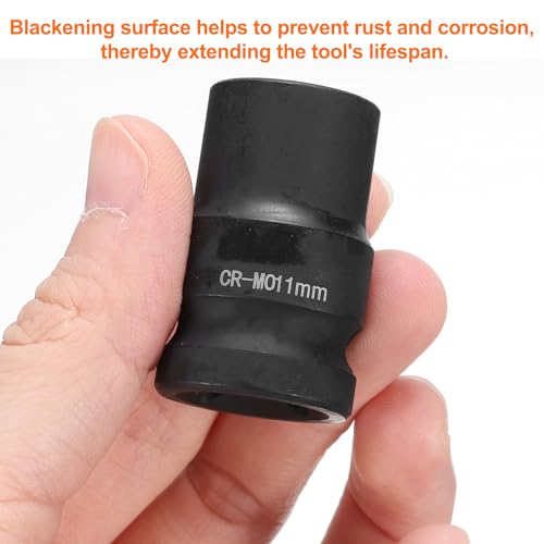 Generic 4 Point Square Socket 1/2" Drive 11mm Metric Square Impact Socket CR-MO Blackening Standard Wheel Sockets Pneumatic Socket Tool for Auto Repair Mechanical Maintenance Home Use
