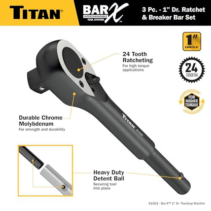 Titan Bar-X 61323 3-Piece 1-Inch Drive Interchangeable Ratchet and Breaker Bar Set