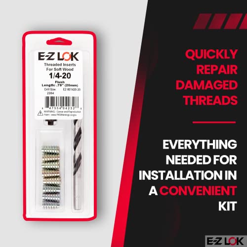 E-Z Hex Thread Repair Kit for Soft Wood Flush Threaded Inserts 1/4-20 x 20mm, Drill, Installation Tool - size: 1/4-20 x 20mm, style: Flush