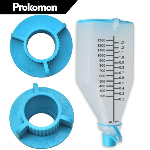 15 Pcs Oil Funnel Kit, 1.5-Quart No-Spill Funnel with 14 Blue Adapters for Multiple Vehicle Models；Easy Fill, One-Handed Operation