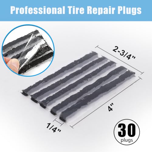 30 PCS Tire Plugs Heavy Duty (4" x 0.24") with Tire Glue | Using tire plugs in combination with tire glue can improve the seal of the repair