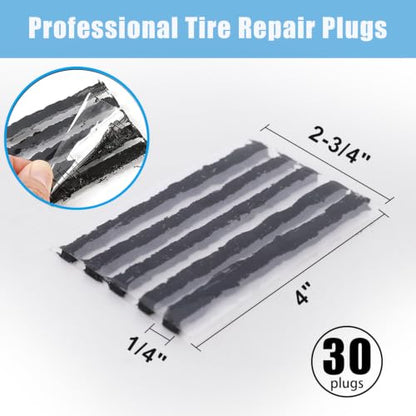 30 PCS Tire Plugs Heavy Duty (4" x 0.24") with Tire Glue | Using tire plugs in combination with tire glue can improve the seal of the repair