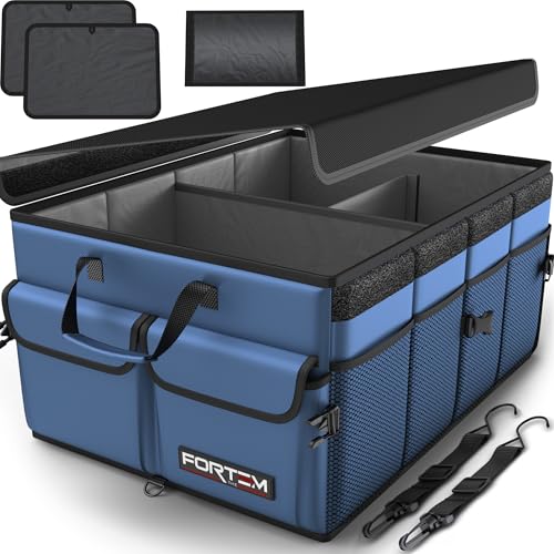 FORTEM Trunk Organizer For SUV Car Trunk Organizer, Foldable Storage, Car Accessories for Women Men, Collapsible Bag, 600D Oxford, Non Slip Bottom, Straps, Soft Cover (65L) - color: Blue, size: Large (65L)