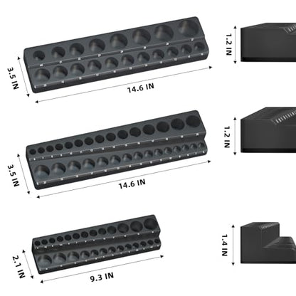 Magnetic Socket Organizer Holder Set – 3-Piece Tool Organizers Including 1/4", 3/8" and 1/2" Drive Socket Holder Metric 68 Pieces Socket Trays (Sockets are not Included) Black - color: Black