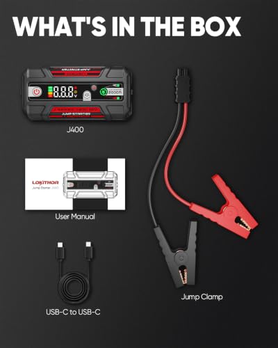 LOKITHOR J400 Jump Starter - 12V 2000A Lithium Battery Jump Pack, Portable Jump Box, Car Starter, Jumper Cables - for Up to 8.0L Gas & 6.0L Diesel Engines | ConnectMax Tech - Smart Digital Display - color: Red