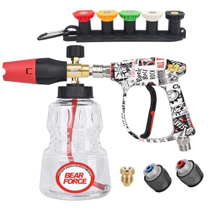 BEAR FORCE High-pressure Water Gun Painted with American-style Elements M22-ID14mm Inlet Max 3000Psi & Foam Cannon 32oz, for Bosch, Nilfisk, Sun Joe, Koblenz, Truper Electric Pressure Washer, Car Wash - size: E. For Bosch, For Koblenz