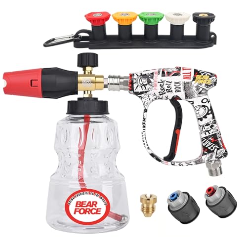 BEAR FORCE High-pressure Water Gun Painted with American-style Elements M22-ID14mm Inlet Max 3000Psi & Foam Cannon 32oz, for Bosch, Nilfisk, Sun Joe, Koblenz, Truper Electric Pressure Washer, Car Wash - size: E. For Bosch, For Koblenz