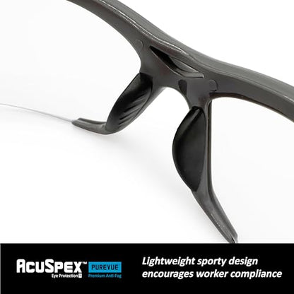 MAGID AcuSpex Clear, Semi-Frameless Safety Glasses, PureVue Premium Anti-Fog, 72 Pairs, Gray/Lime, PX4080 - style: 72 Pairs