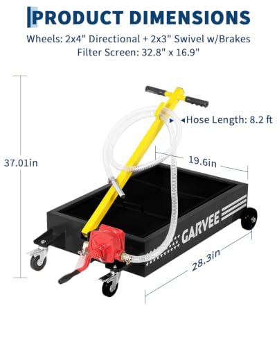 15 Gal Oil Drain Pan with Pump,Low Profile Rolling Oil Drain Cart with 8 ft Hose | with Manual Pump, Wheels & Folding Handle, Oil Drain Tank for Cars, SUVs, Trucks, Buses, RVs - color: National Flag-Black, size: 15 Gal with Manual Pump