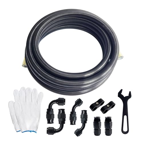 8AN PTFE Fuel Line Kit AN8 E85 Nylon Braided Fuel Hose Line 10FT with 8PCS Swivel Fuel Hose Fitting Adapter Fitting Kit - size: 8AN
