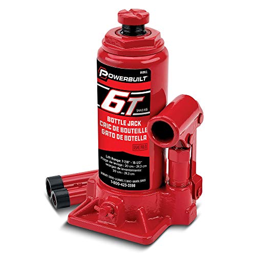 Powerbuilt 6 Ton Bottle Jack, Hydraulic Lift, Heavy Duty Stable Base, 12000 Pounds, Release Valve, Lift up to 15-1/2 Inches - Red 640911 - size: 6 Ton