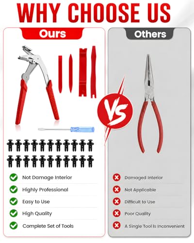 Car Clip Pliers Removal Tool Kit, Automotive Trim Removal Tools with Panel Pry Set, Fastener Clip Remover, 8mm Expansion Screws, Screwdriver, Interior Door Panel Repair Tool Kit
