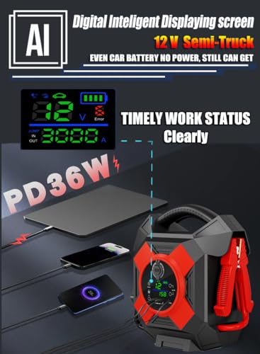 DM1264 Semi Truck Jump Starter Heavy Duty, 12V, 30000A Peak, -40°F Cold Weather Workable, Jump Pack Battery Booster for Big Rig, Heavy-Duty Diesel or Gasoline Engines Up to 50L, Class 8 - color: red