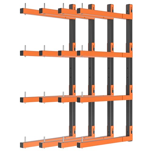 Lumber Storage Rack, Snap-Fit Connection Lumber Rack Wall Mount, Heavy Duty Metal 8 Level-32 Inch Wood Storage Rack - color: Orange - 8 Tier (Snap-Fit)