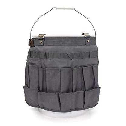 Estwing 28-Compartment 5-gallon Bucket Tool Organizer/Tool Bag, Durable Polyester, Heavy-Duty Steel Hangers, Zippered Pocket, 16 Open-top Pockets, 11 Tool Loops, Buckle Security Strap