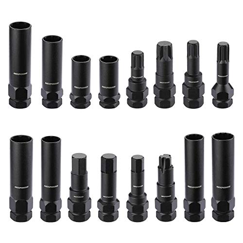 MIXPOWER 16-Piece Locking Lug Nut Master Key Set of Spline Star and Hex Style Keys, Wheel Lock Removal Kit, Thin-Walled and Long Lug Keys to Prevent Damage to Wheels Double-Hex Heads - size: 16PCS