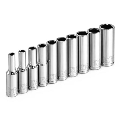 Powerbuilt 10 Piece 1/4 Inch Drive SAE 6 Point Deep Socket Set, Z-Drive Grips, Chrome Vanadium Steel, Meets ANSI Standards - 640499 - size: SAE (Pack of 1), style: 1/4" Drive