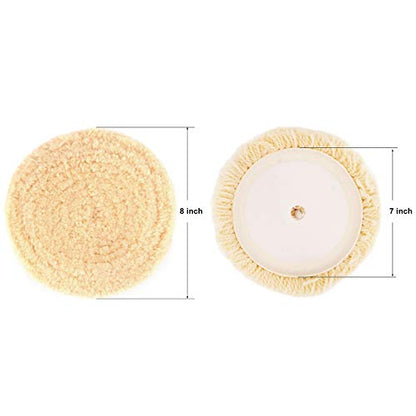 Makitoyo 3PCS Wool Buffing Pad Kit 8 Inch, 8" (200mm) 100% Natural Wool Hook and Loop Grip Polishing Pad for Car Polishing, Buffing and Cutting for Automotive, Marine and Epoxies