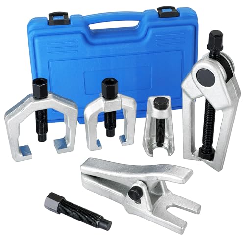 DASBET 5PCS Ball Joint Separator Front End Service Tool Kit 5-in-1 Pitman Arm Puller Tie Rod End Removal Tool Set for Front End Service Splitter Removal Kit (Blue) - color: Blue