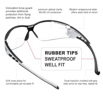 HTS HUNTERSKY Super Flexible Lightweight Anti Fog Wrap-Around U6 Clear Shooting Safety Glasses with ANSI Z87.1 Scratch Resist - color: Black / Clear (With Case)