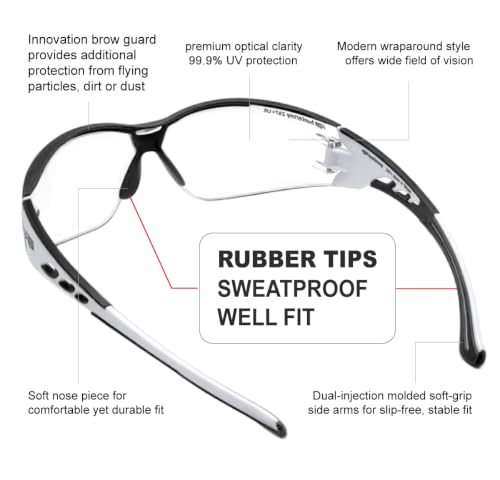 HTS HUNTERSKY Super Flexible Lightweight Anti Fog Wrap-Around U6 Clear Shooting Safety Glasses with ANSI Z87.1 Scratch Resist - color: Black / Clear (With Case)