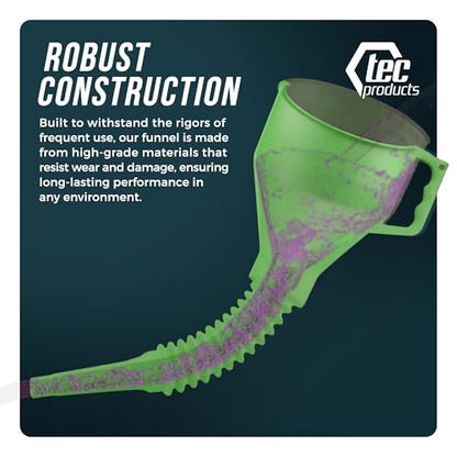 TEC Products FlexAll Long Flexible Funnels - Automotive Oil Funnel with Hose, Durable Nitrile Rubber for Oil Change, Transmission Funnel Fluid, Diesel, Fuel, Gas - Made in USA - Green (16 x 5 Inches) - color: Green, size: Large