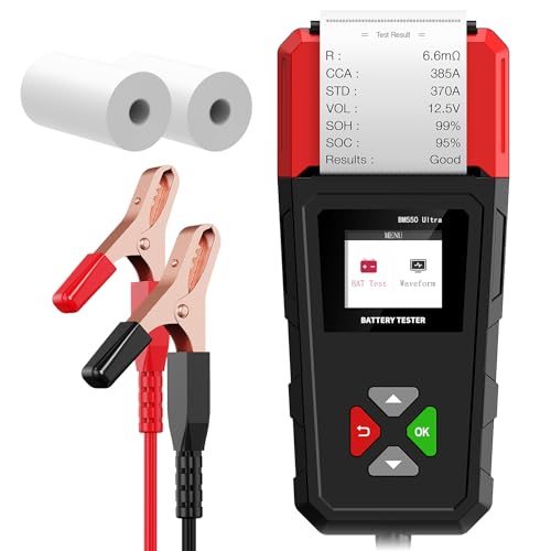 Car Battery Tester with Printer 6V 12V 24V 100-2000CCA Battery Load Tester | Compatible for Lead-Acid, AGM, GEL, EFB Batteries, Automotive Digital Battery Analyzer for Car, Truck, Motorcycle, ATV, Boat - color: Black + Red