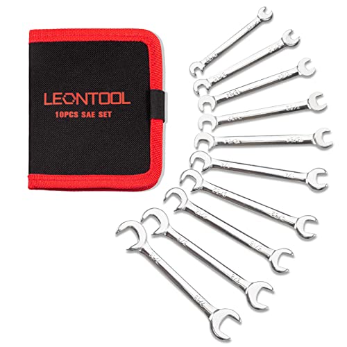 Mini Double Open End Wrench Set SAE 10 Pcs 5/32" to 7/16" with Portable Storage Pouches Mirror Chrome Finish Super Thin Open Ended Spanner Double Angle Head for Small Fasteners - style: SAE (Double Open End)