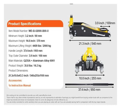 3T/2T Floor Aluminum Hydraulic Racing Floor Jack Hydraulic Car Jack with Dual Piston Lift Pump for Auto Repaire Duty Trolley Jack,2T Aluminum Iron - color: 2t Aluminum Iron