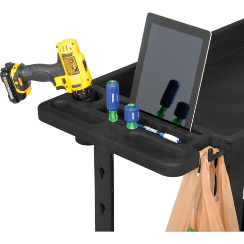 Global Industrial Industrial Service & Utility Cart, Plastic 2 Shelf Tray Black, 38” x 17-1/2”, 5" Rubber Casters - color: Black
