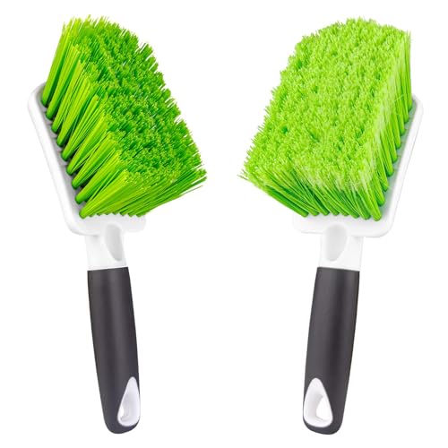 2 Pack Car Wash Brush, Tire Brush for Cleaning Tires, Soft & Stiff Bristle Wheel Cleaner, Car Cleaning Supplies for Wheels, Rims, Carpet, Truck, SUV, Moto, RV, Motorcycle