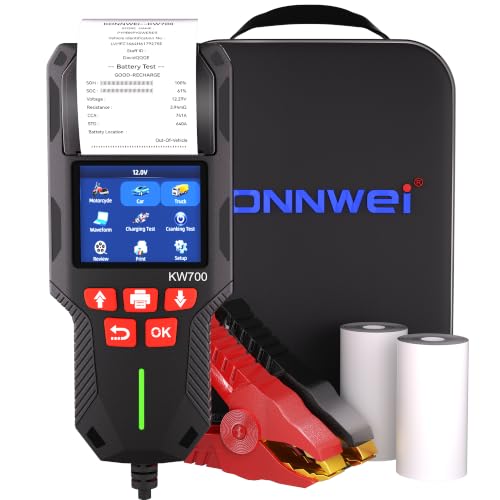 KONNWEI Car Battery Tester with Printer, 12V 24V Automotive Battery Load Tester 10-2000CCA, Cranking and Charging Test Battery Analyzer Alternator Tester for Car Truck Motorcycle (Paper Included)
