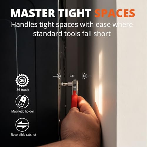48Pcs 1/4" Mini Ratchet Socket Wrench and Screwdriver Set & Bits | 72-Tooth Ratchet Wrench , Right Angle Ratchet Screwdriver & extension for Auto, motorcycle, Bike Repair & Tight Space DIY