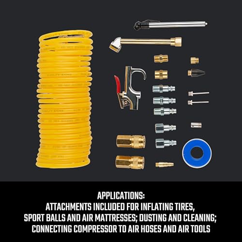 CRAFTSMAN 20-Piece Air Compressor Accessory Kit, Includes Recoil Hose, Tire Inflator, Blow Gun, Brass Quick-Connect Fittings, and More