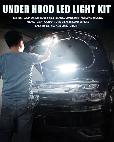 Keiurot Under Hood LED Light Kit 12V, Auto On/Off,Universal Fit Any Vehicle | Hand Switch Included,1000 Lm/Strip, 250CM Lead Wire, Waterproof Flexible 2-in-1 Hood Light Strip For Cars SUV RV and Trucks