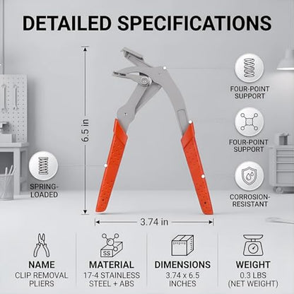 Car Clip Pliers, Panel Clip Removal Pliers, Spring-Loaded Panel Clip Removal Tool, Automotive Fastener Remover for Auto Trim, Door Panels, Rivets, Damage-Free Disassembly (Red)