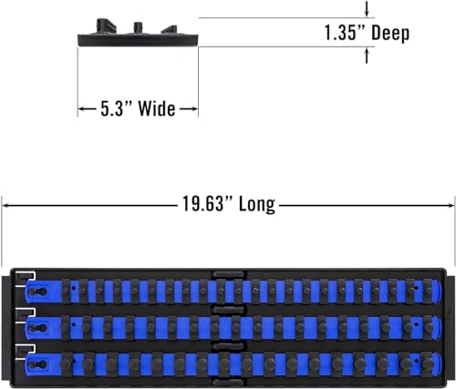 Ernst Manufacturing 2 Pack of Socket Boss with 18" Rails, 1 Red & 1 Blue for Complete Multiple Drive Size Socket Organization, Holds 114 Sockets - Made in USA (Patented)